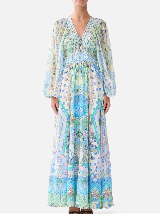 Camilla Dresses & Skirts - Camilla lace up front long dress In Midsummer mosaics
